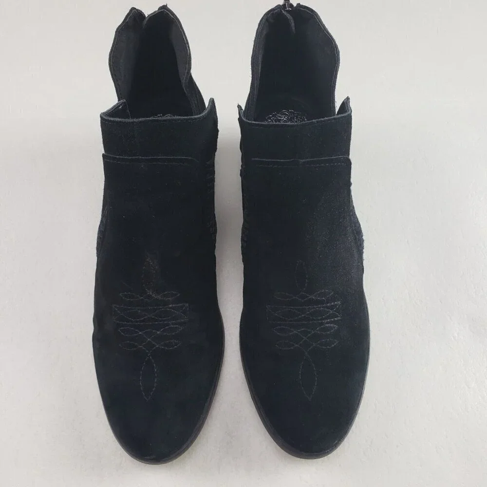 Vince Camuto Presita Ankle Boot Womens 9 Black Suede Western Cut Out Back Zipper